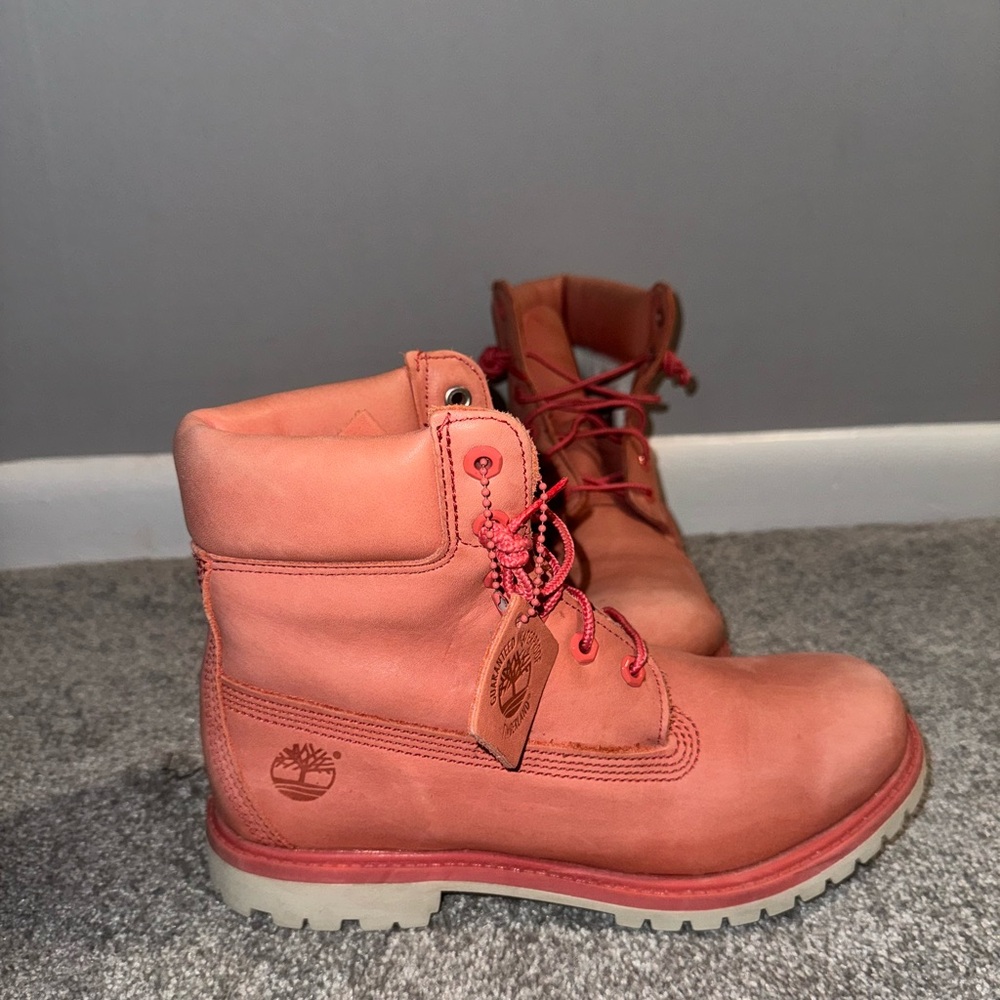 coral color way genuine leather Timberland boots